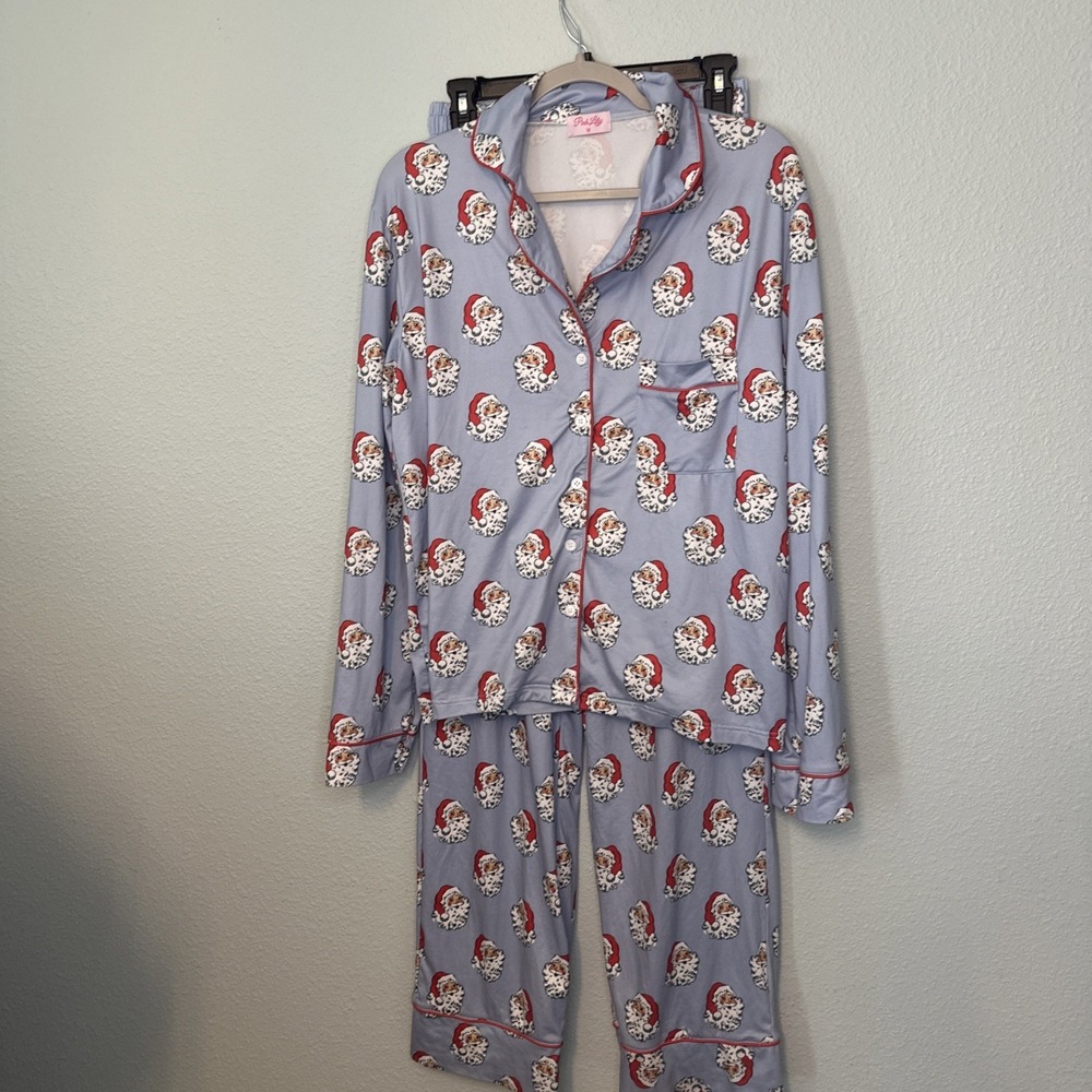 Pink Lily Pajama Set Santa Soft Cozy Christmas Two Pieces Medium - Picture 2 of 6